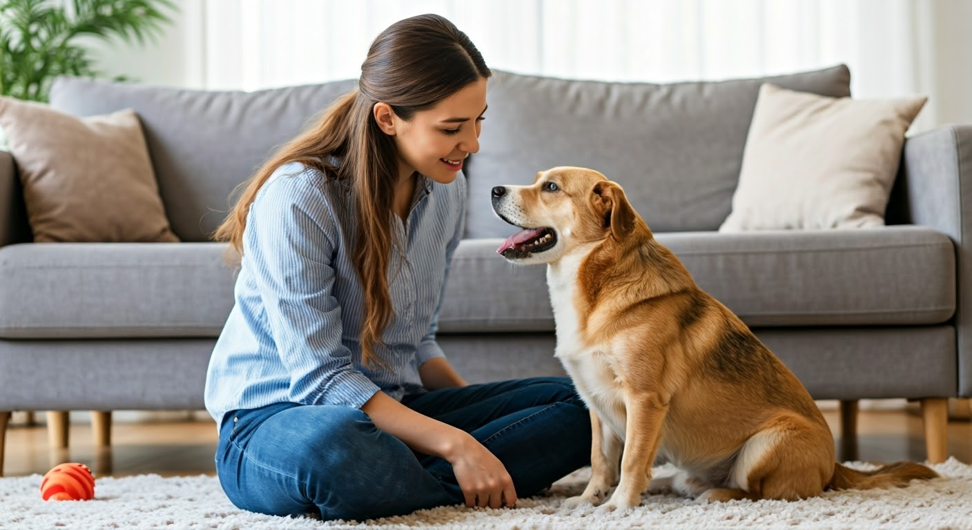 Pet sitter with happy dog
