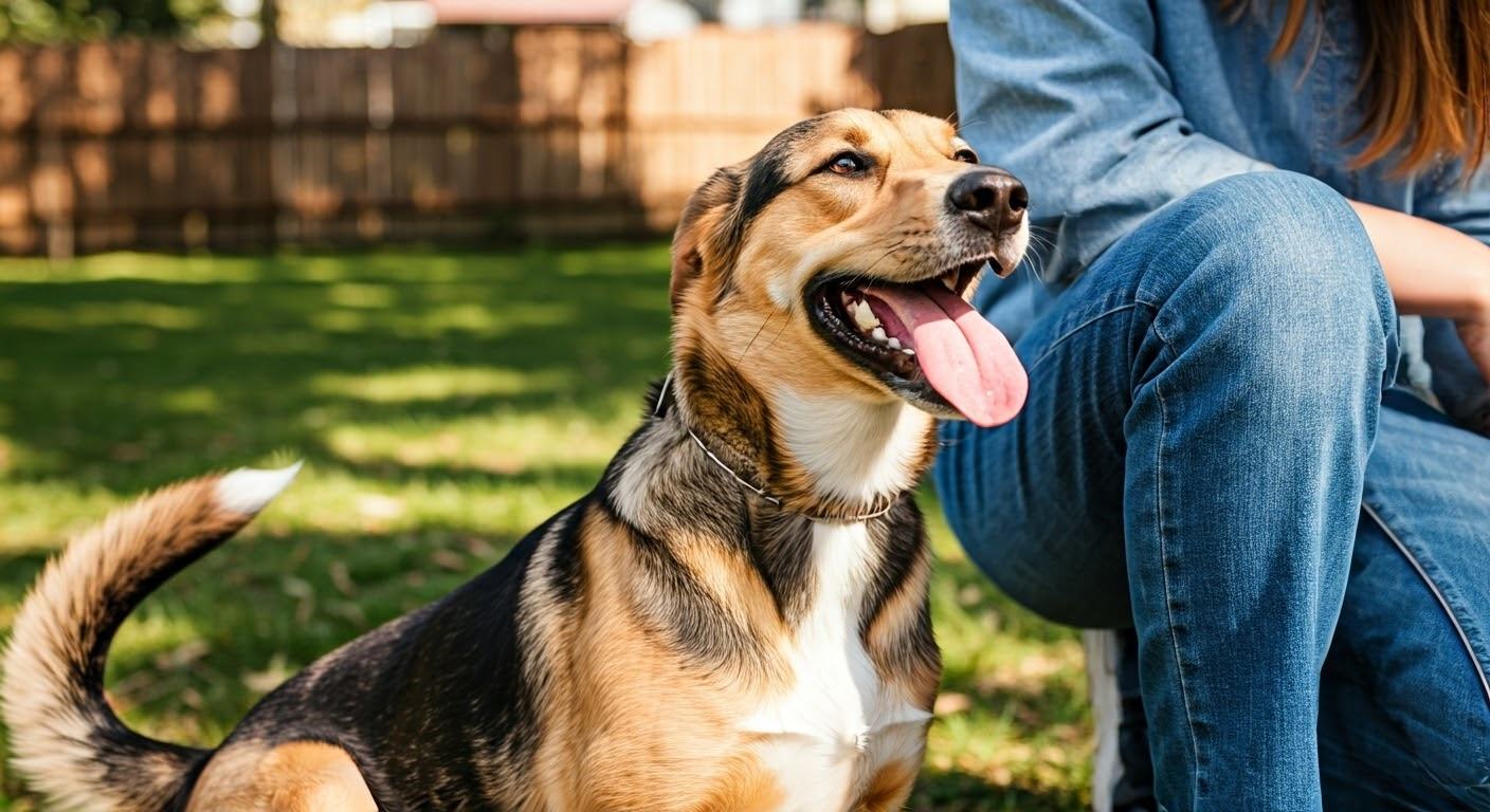 Dog with sitter outdoors