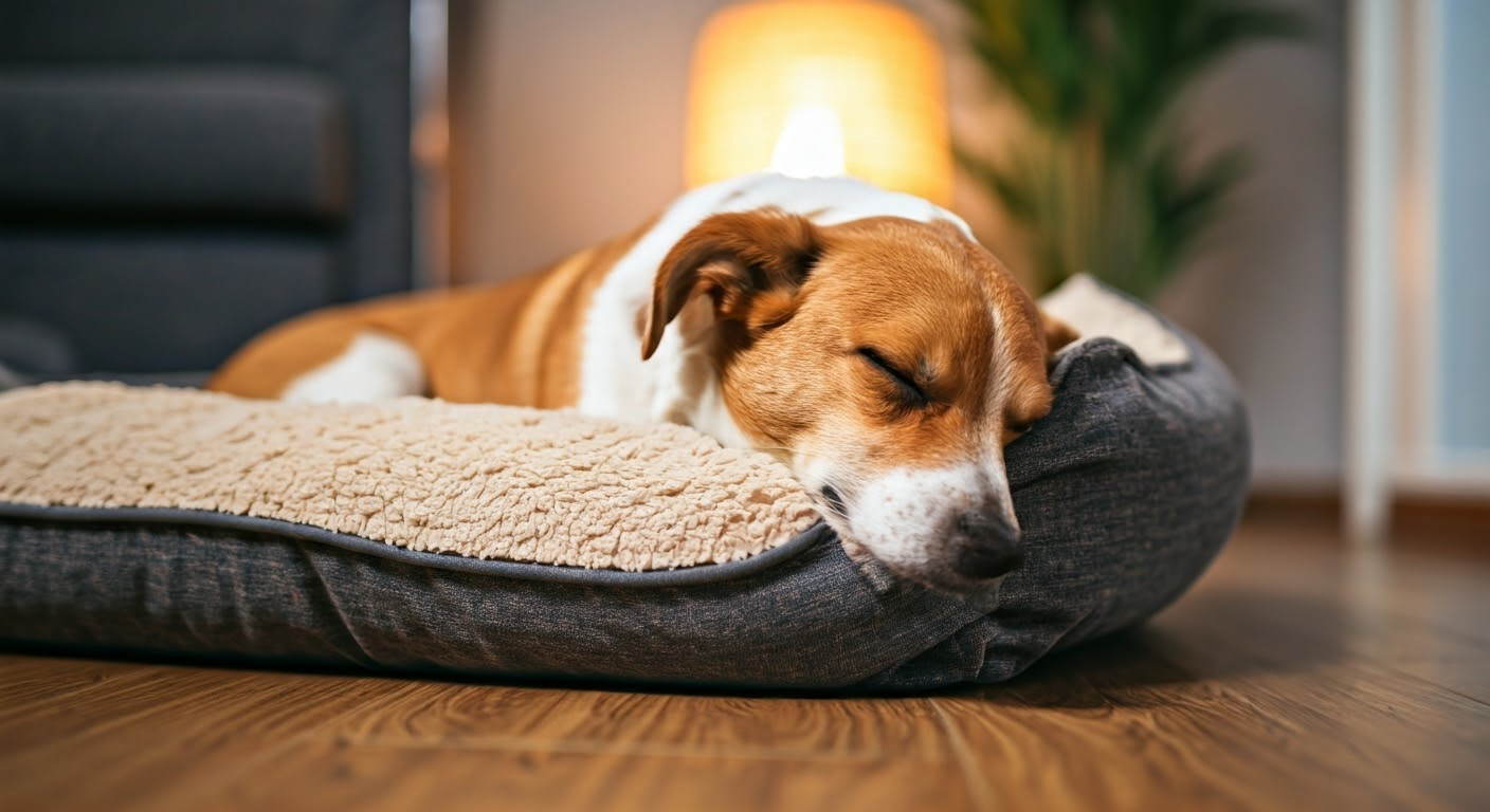 Dog sleeping in a pet bed