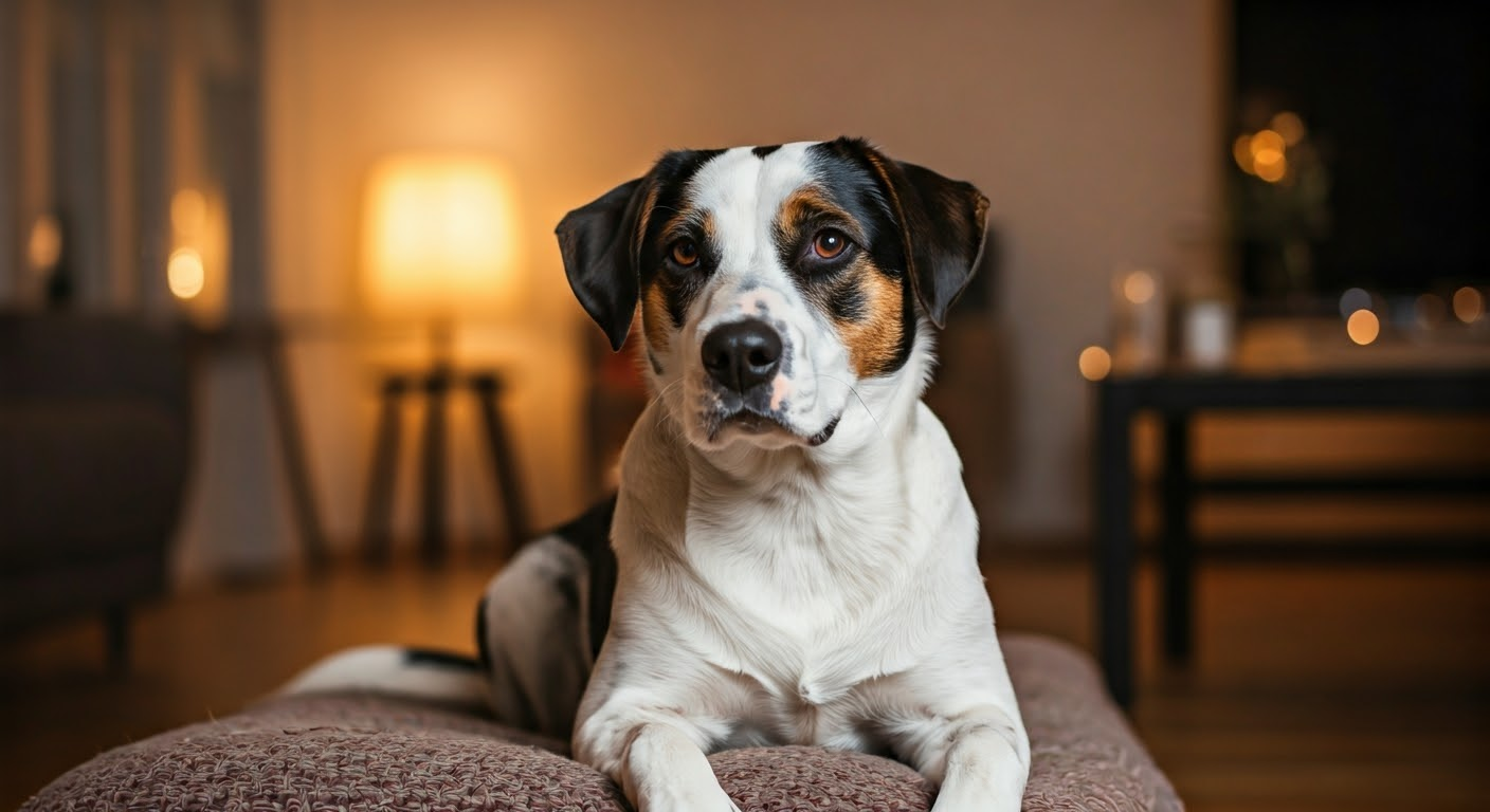 Dog relaxing in a cozy living room
