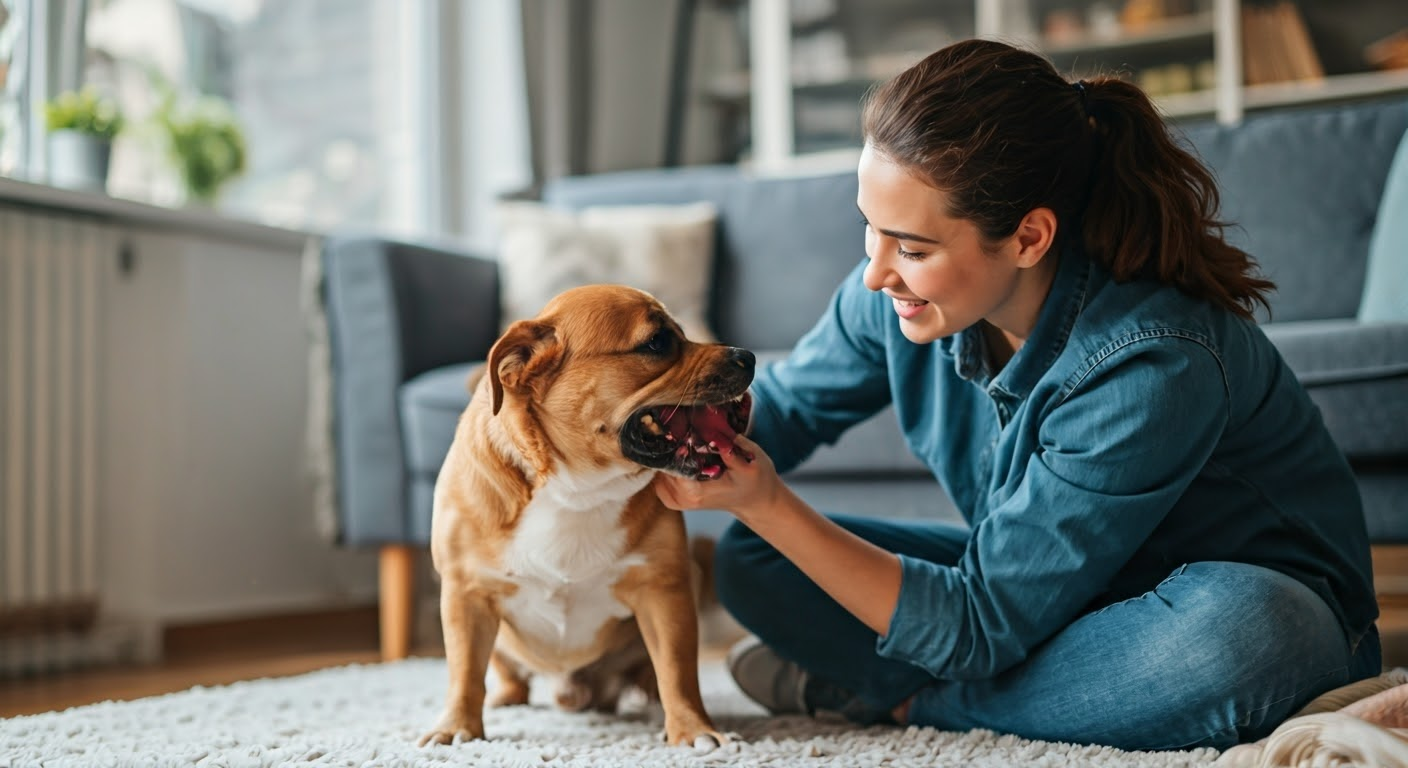 Dog sitter with a happy dog