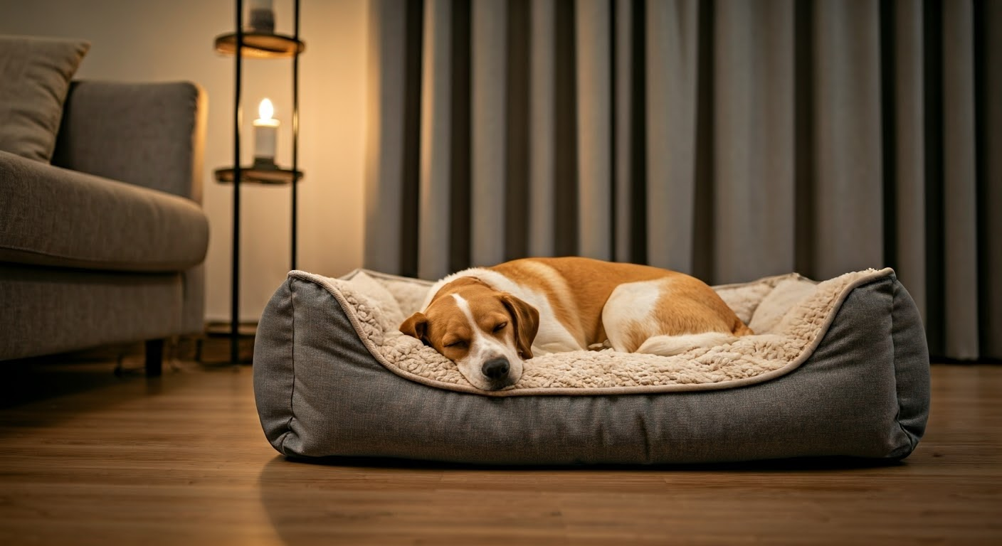 Dog relaxing in cozy living room