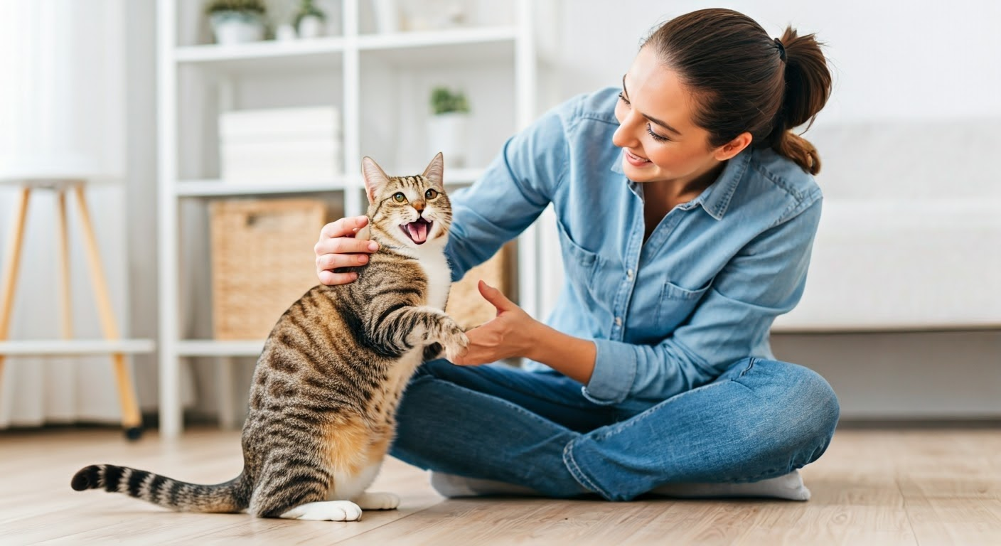 Pet sitter with a cat