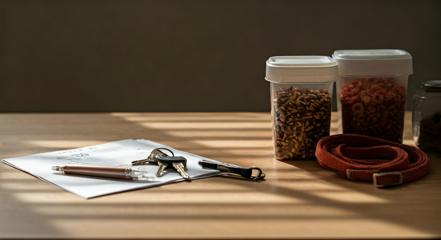 Pet care essentials on table