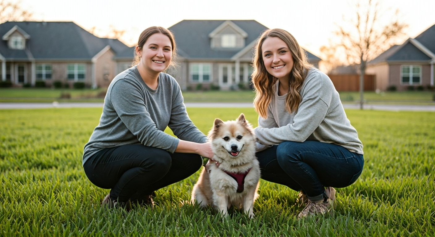 Dog sitters with dog outdoors