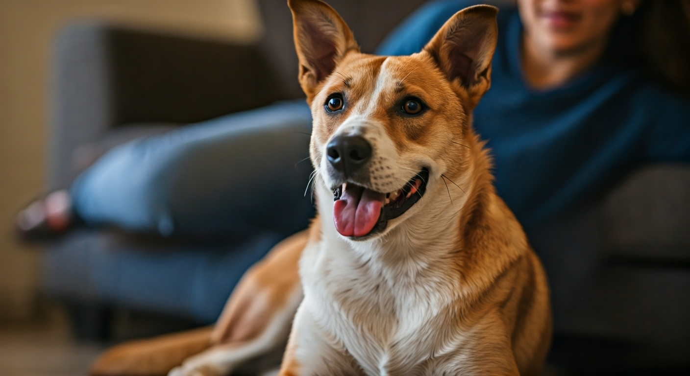 Dog relaxing happily indoors