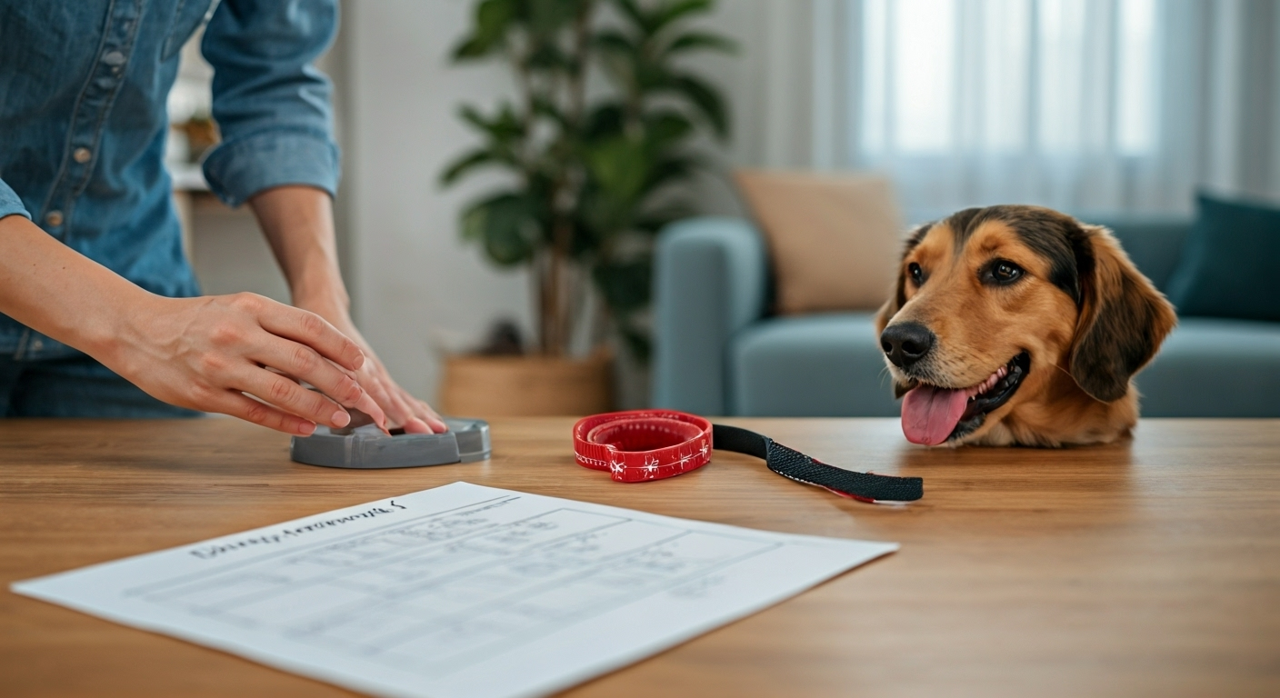 Dog owner preparing for sitter at home