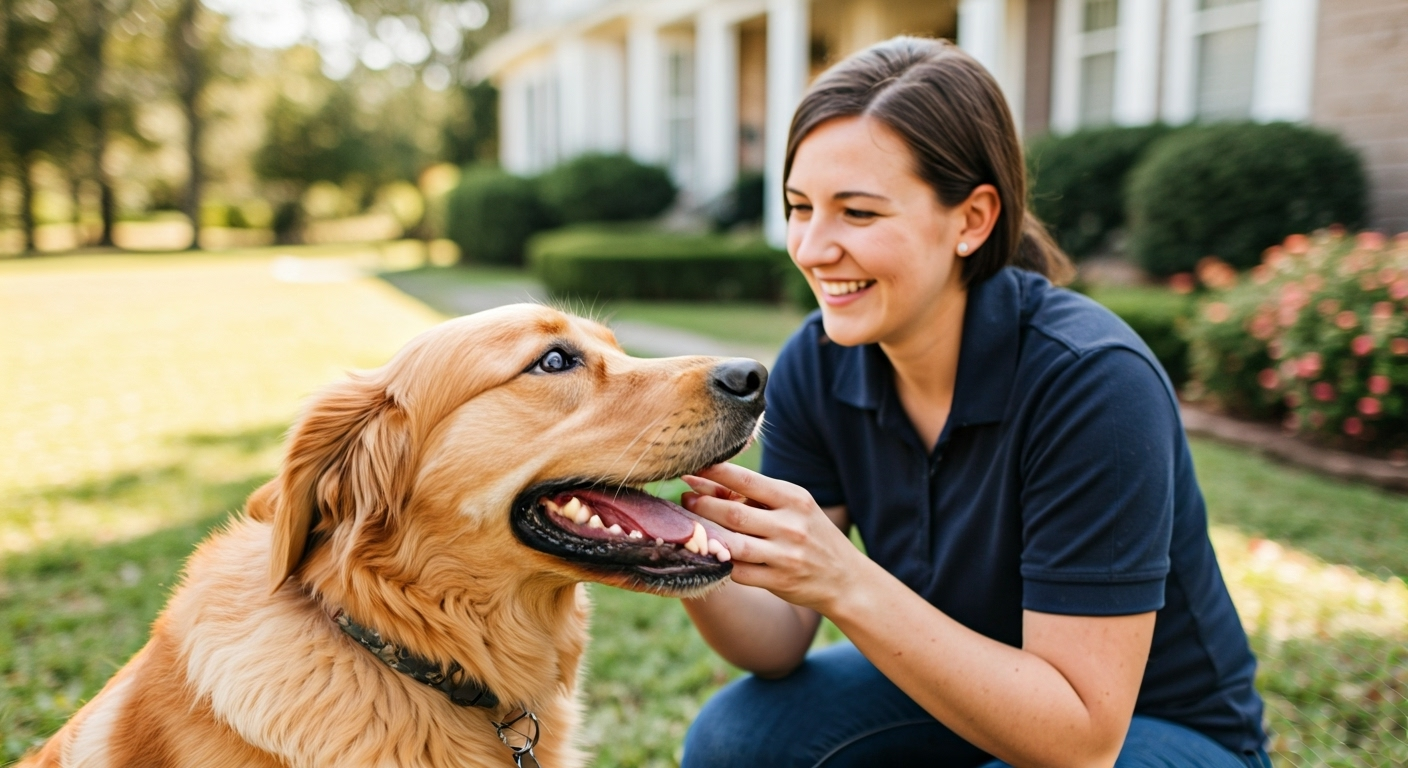 Dog sitter meeting dog outside