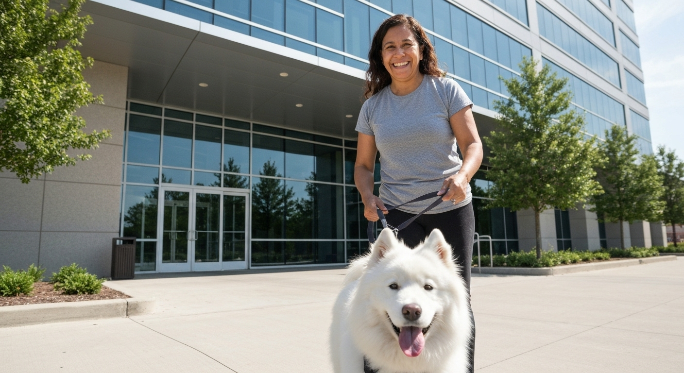 Dog walker outside office