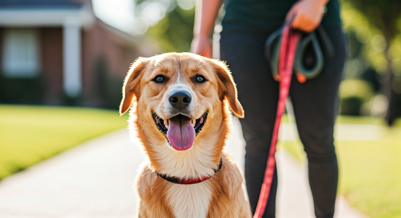 Dog walker with happy dog