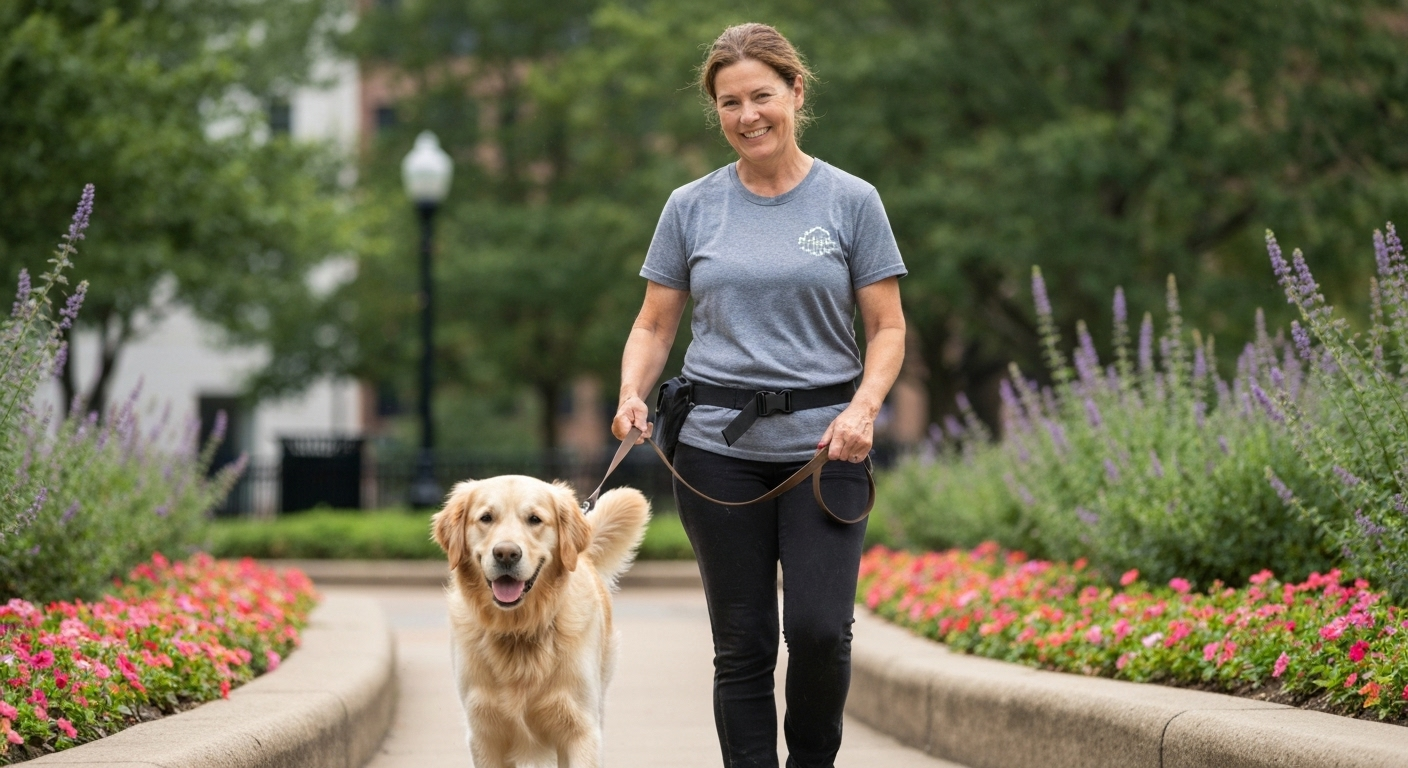 Dog walker in Charlotte park