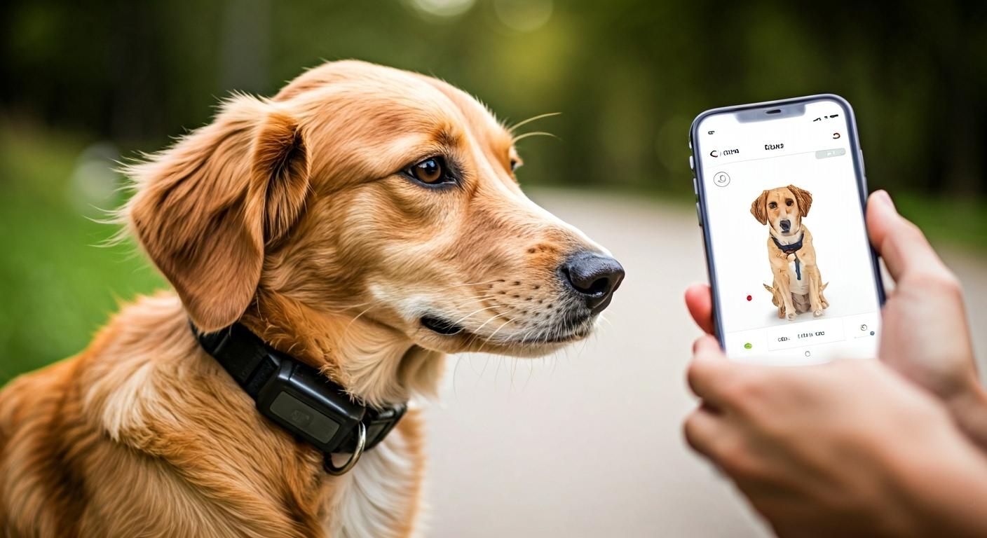 Dog with GPS collar outdoors
