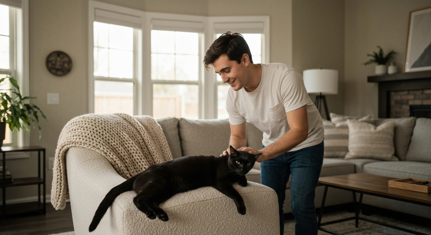 Cat sitter caring for a relaxed cat