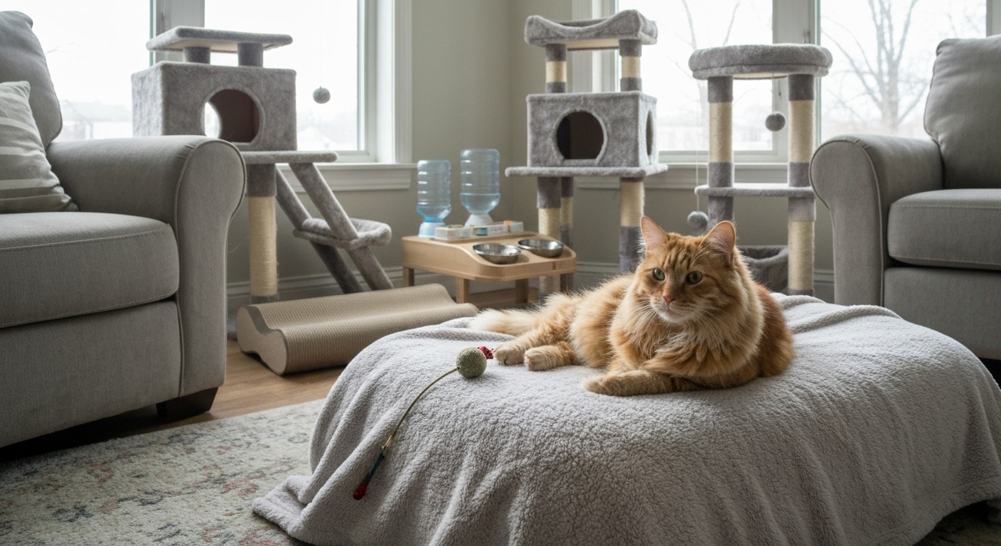 Cat relaxing in cozy living room
