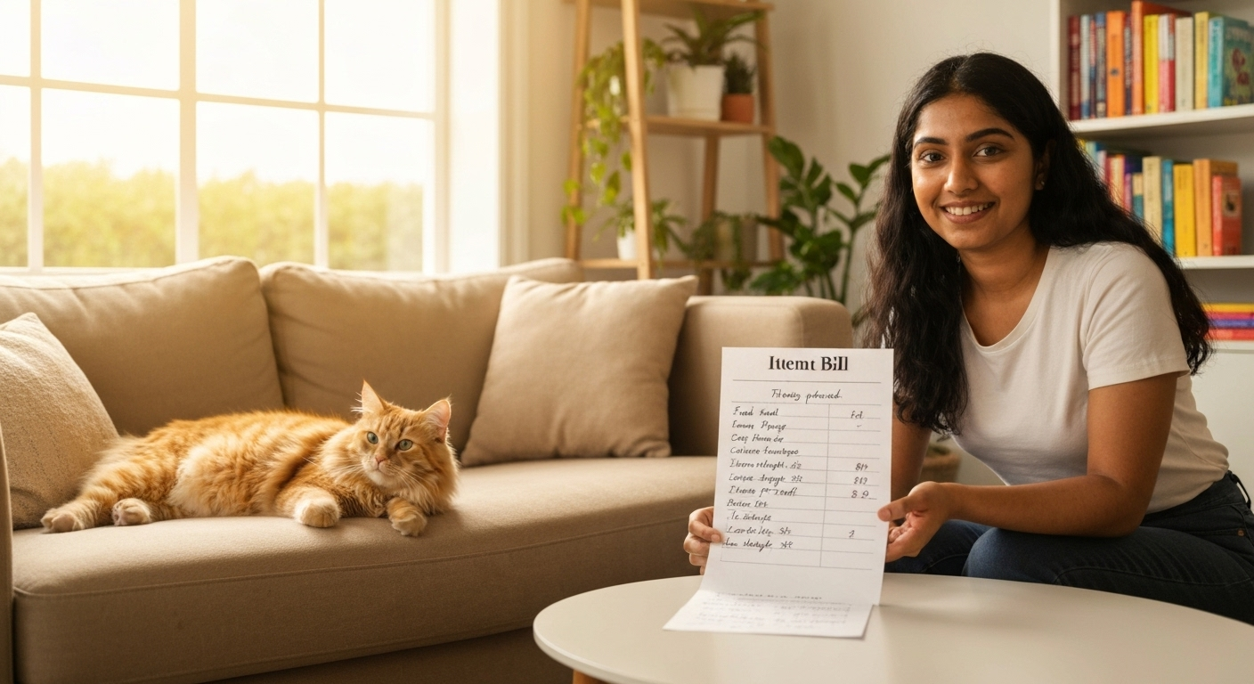 Cat sitter leaving bill for cat care.