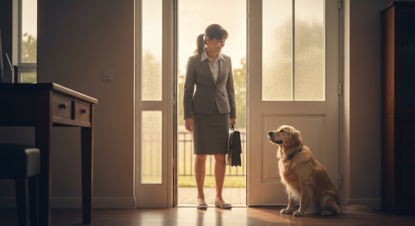 Dog watching owner leave work