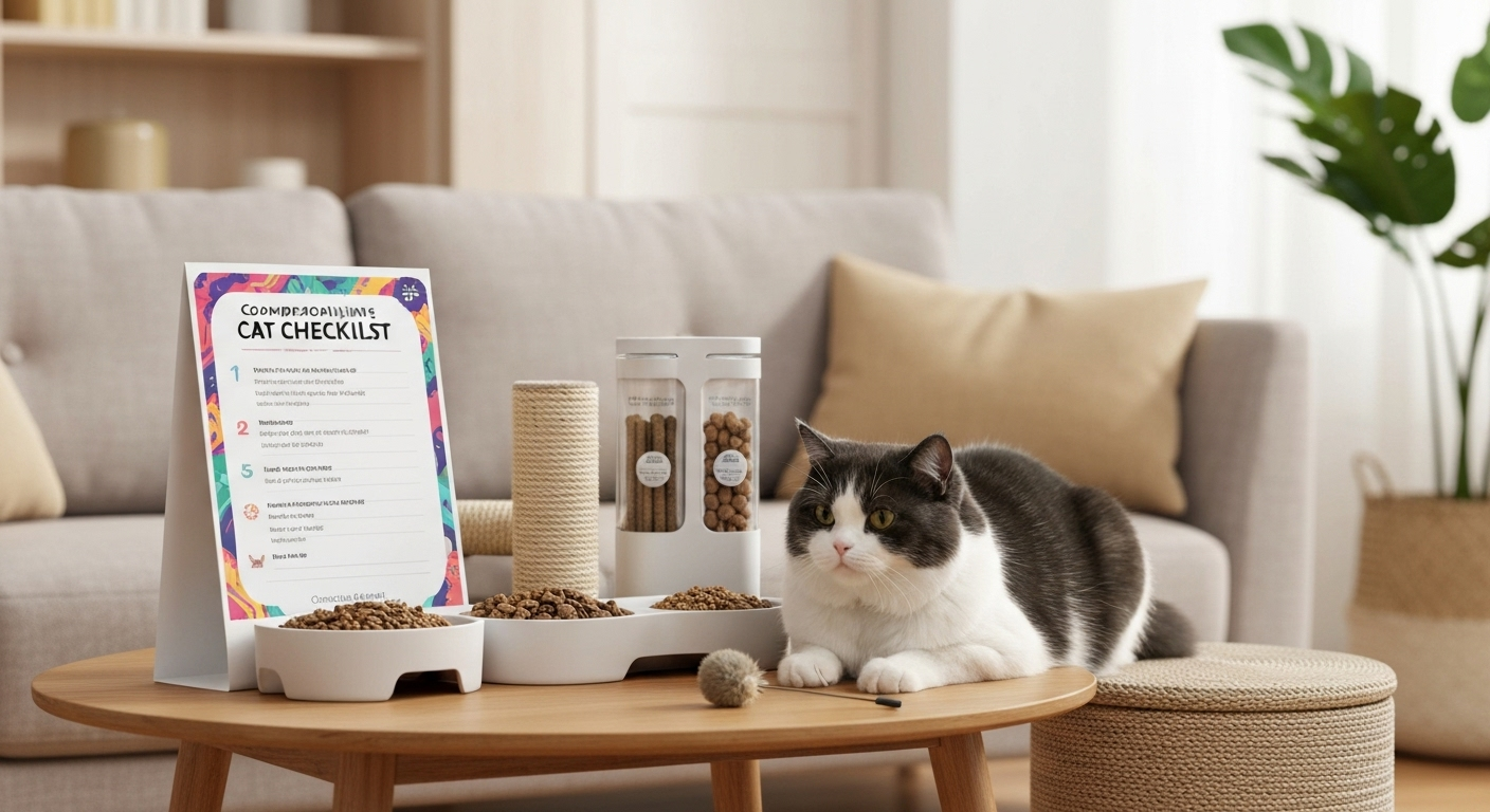 Cat sitting checklist and cat.