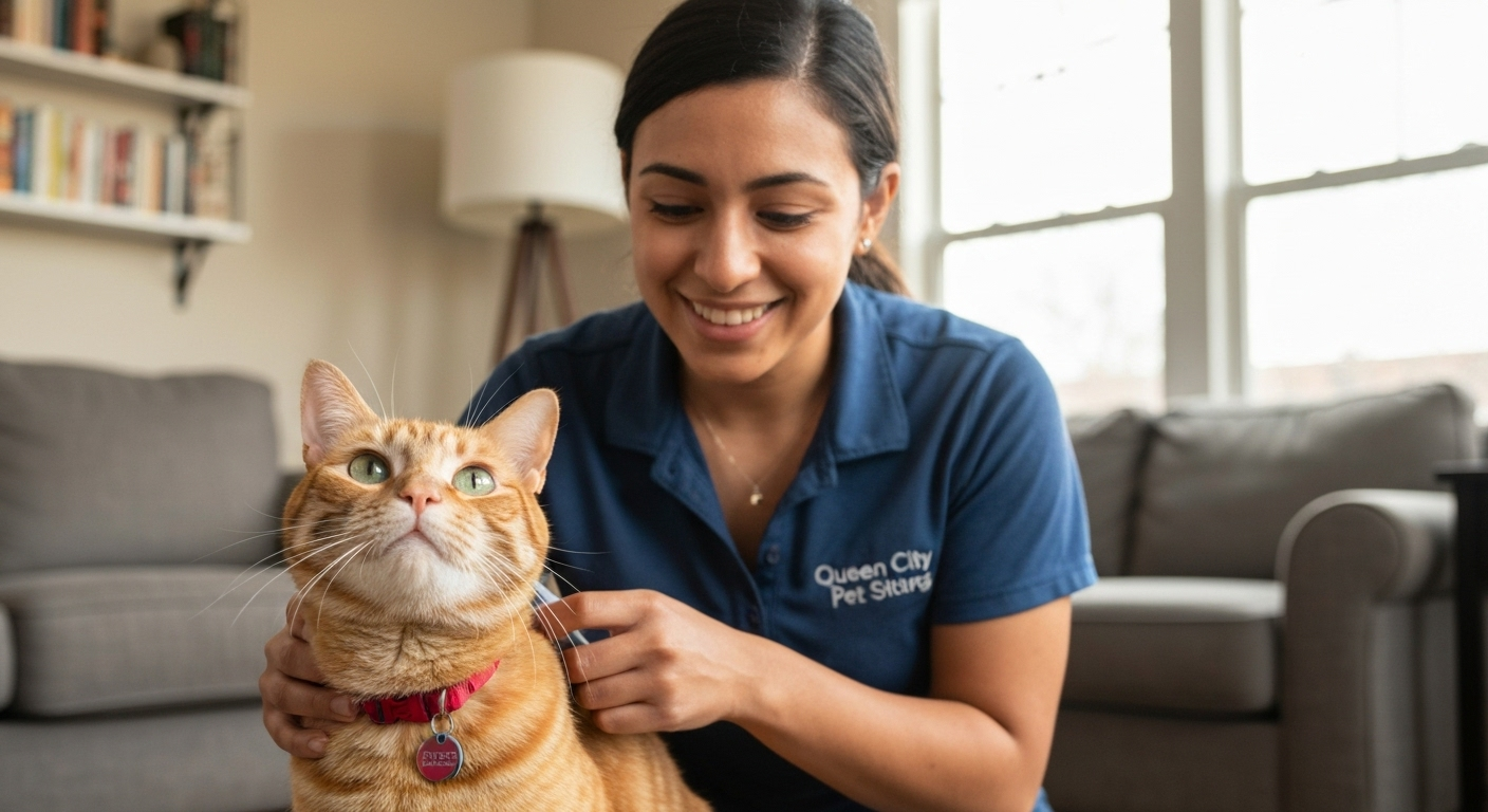 Cat with sitter, Queen City Pet Sitting