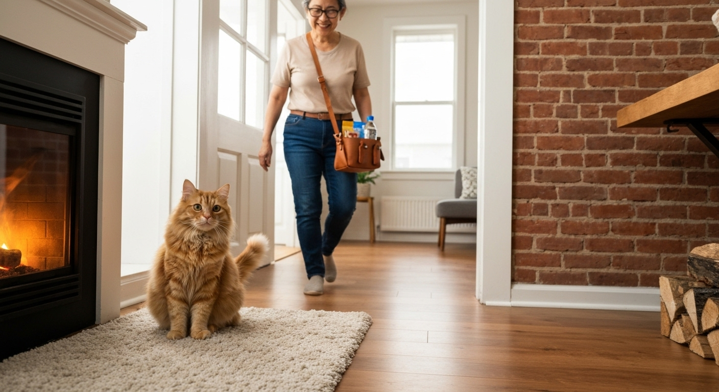 Pet sitter entering home safely.